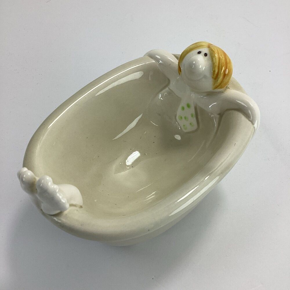 Fitz & Floyd Soap Trinket Jewelry Dish Man In Bathtub Japan 1975 Vintage Novelty